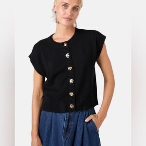 Gorman Black Sleeveless Knit Vest Top with Gold Buttons